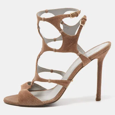 Pre-owned Sergio Rossi Brown Textured Suede Ankle Strap Sandals Size 39.5