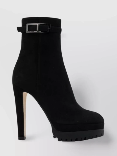 Sergio Rossi Buckle Detail Leather Boots In Black