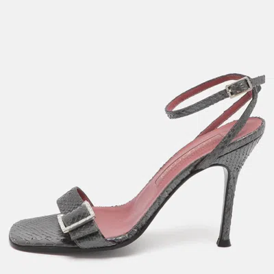 Pre-owned Sergio Rossi Buckle Size 37 Grey Python Leather Ankle Strap Sandals In Gray