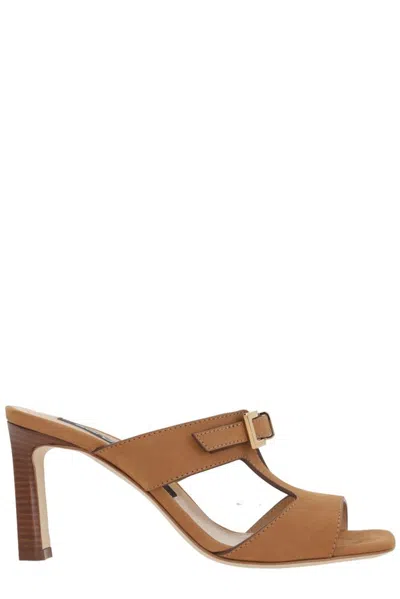 Sergio Rossi Square-headed High-heeled Sandals In Brown