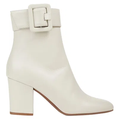 Sergio Rossi Buckled Leather Ankle Boots In White