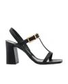 Sergio Rossi Leather Block Heel T-bar Sandals In Black