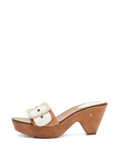 Pre-owned Sergio Rossi Buckle-detail Platform Clogs In White
