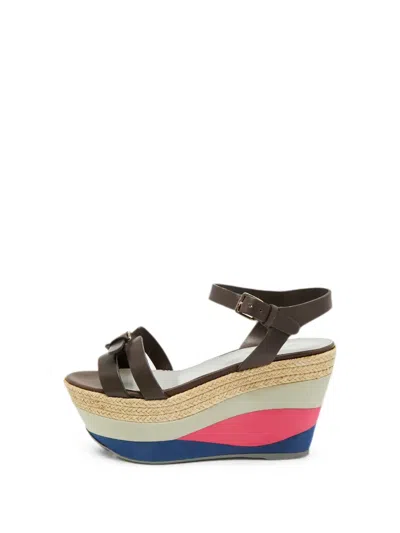 Pre-owned Sergio Rossi Buckle-detail Wedge Sandals In Brown