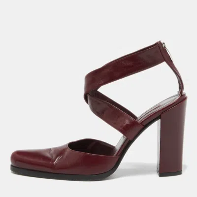 Sergio Rossi Burgundy Leather Cross Ankle Strap Pumps In Brown