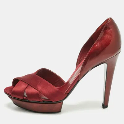 Sergio Rossi Burgundy Patent Leather And Satin Crisscross Platform Pumps In Red