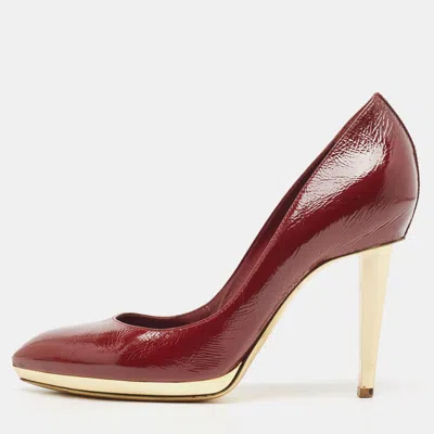 Sergio Rossi Burgundy Patent Leather Platform Pumps In Red