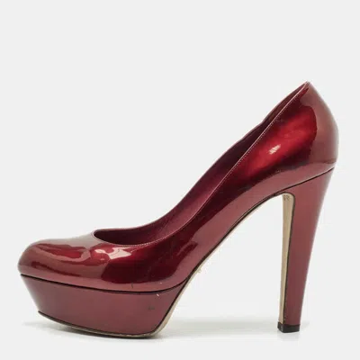 Sergio Rossi Burgundy Patent Leather Platform Pumps In Red