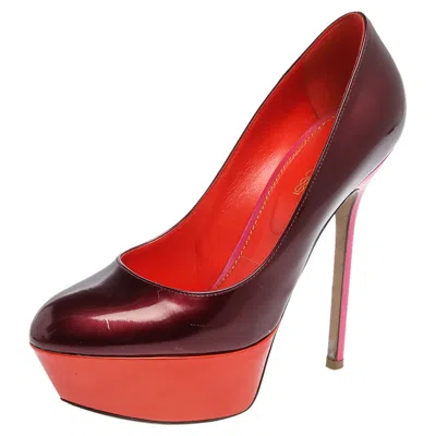 Sergio Rossi Burgundy/orange Patent Leather Platform Pumps
