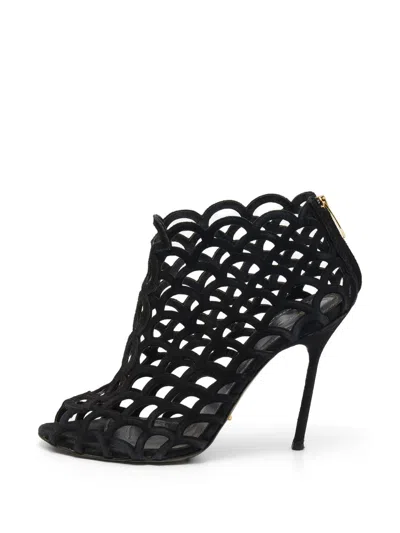Pre-owned Sergio Rossi Caged Open-toe Ankle Boots In Black