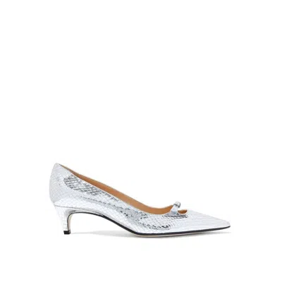 Sergio Rossi Calfskin Mid Heel Women's Pumps In Silver