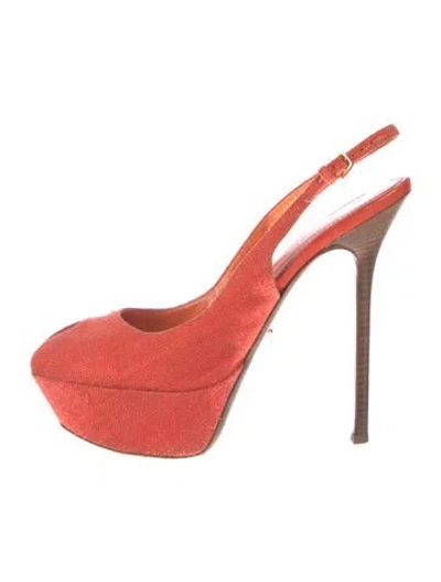 Pre-owned Sergio Rossi Canvas Keyhole Accent Slingback Pumps In Orange