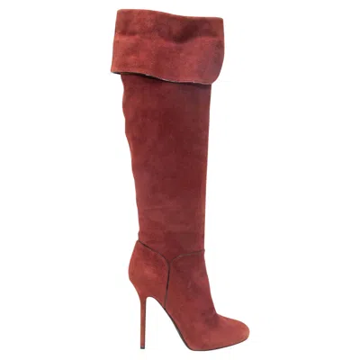 Pre-owned Sergio Rossi Chestnut  Heeled Suede Boots Size 37 In Brown