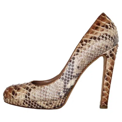 Pre-owned Sergio Rossi Contemporary Women's Python Décolleté Heels Honey Size 40 In Brown