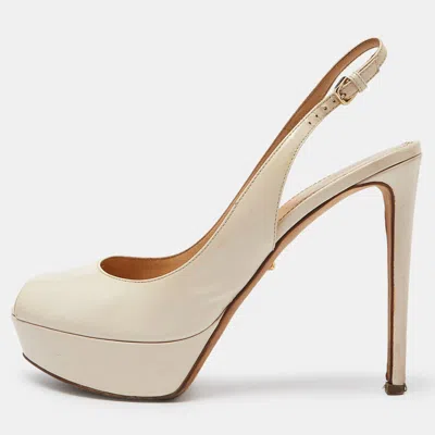 Sergio Rossi Cream Patent Leather Slingback Platform Pumps In White