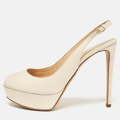 Pre-owned Sergio Rossi Cream Patent Peep Toe Platform Slingback Pumps Size 38