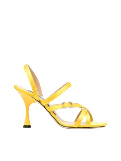 Sergio Rossi Crepe Satin Leather Heeled Sandal Shoes In Yellow