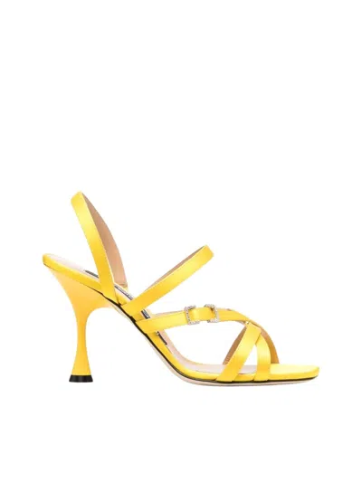 Sergio Rossi Crepe Satin Leather Heeled Sandal In Yellow