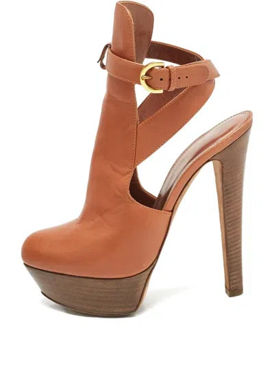 Pre-owned Sergio Rossi Cross-strap Platform Heeled Pumps In Brown