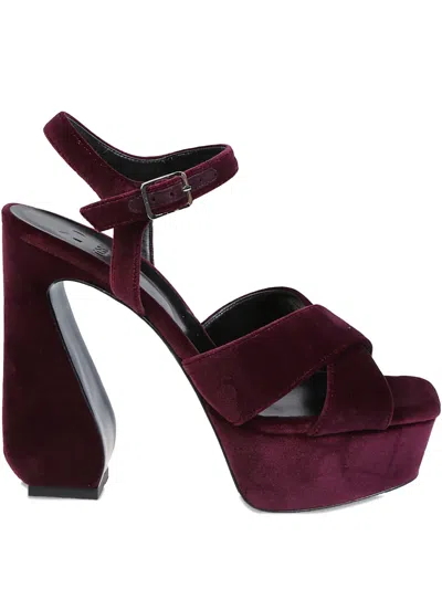 Sergio Rossi Crossover-strap Velvet Sandals In Burgundy