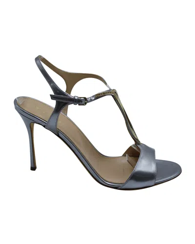 Sergio Rossi Crystal Embellished Ankle Strap Sandals In Silver Leather
