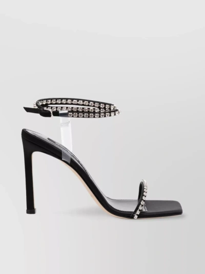 Sergio Rossi Crystal-embellished Heel Leather Sandals In Black