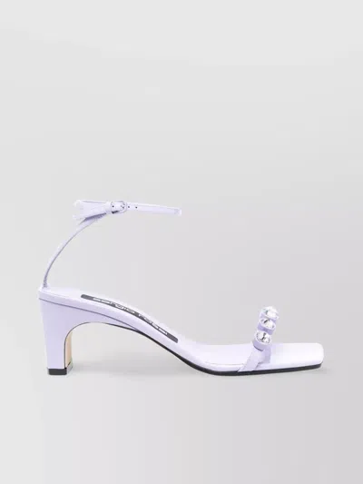 Sergio Rossi Crystal Embellished Heel Leather Sandals In White