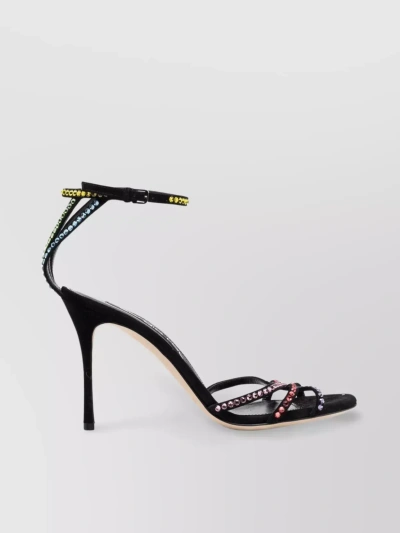 Sergio Rossi Crystal Embellished Strappy Heeled Sandals In Black