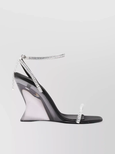 Sergio Rossi Crystal-embellished Wedge Heel Sandals With Ankle Strap In White