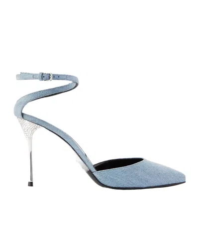 Sergio Rossi Crystal-embellished Denim Pumps In Blue