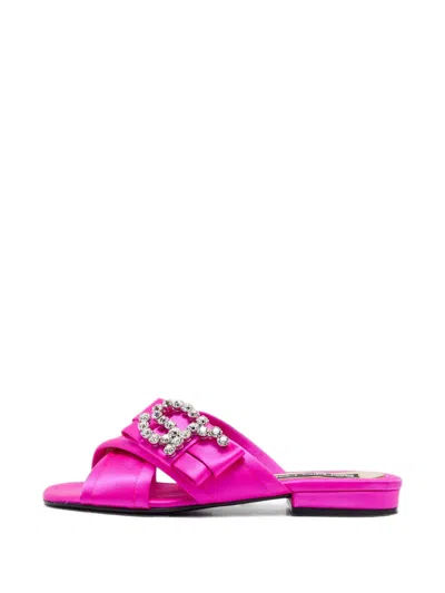 Pre-owned Sergio Rossi Crystal-embellished Flat Sandals In Pink