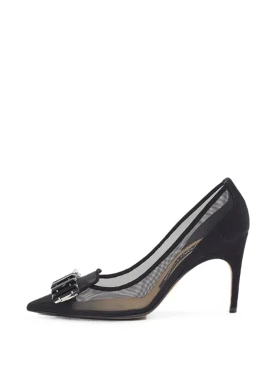 Pre-owned Sergio Rossi Crystal-embellished Mesh Pumps In Black
