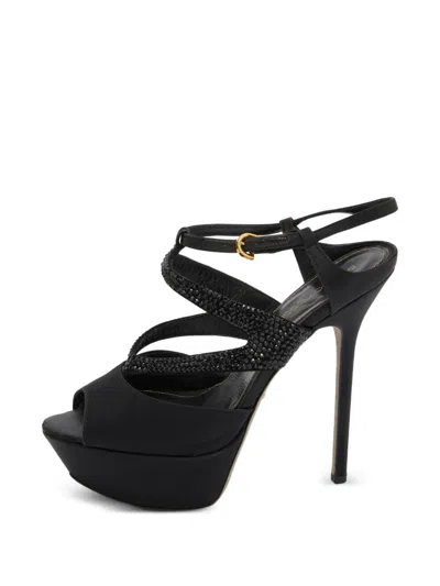 Pre-owned Sergio Rossi Crystal-embellished Platform Sandals In Black
