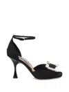 Sergio Rossi Black Satin Crystal Embellished Ankle Strap Sandals In Black