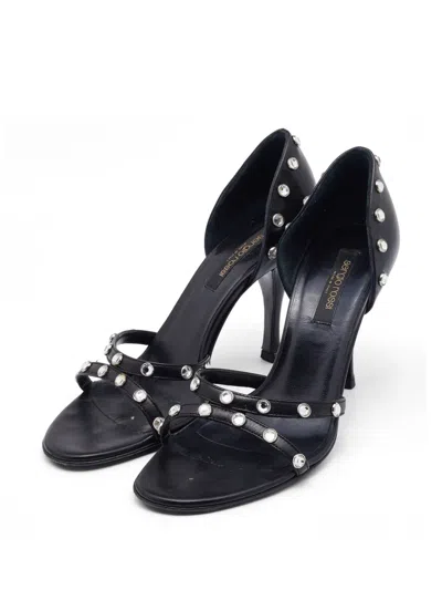 Pre-owned Sergio Rossi Crystal-embellished Strappy Sandals In Black