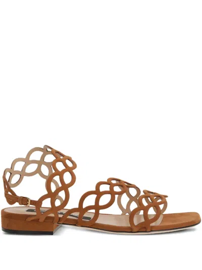 Sergio Rossi Cut-out Flat Sandals In Brown