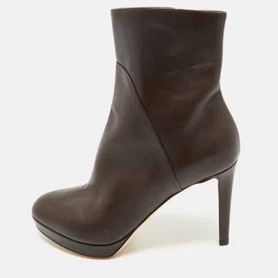 Pre-owned Sergio Rossi Dark Brown Leather Zip Ankle Length Boots Size 38.5