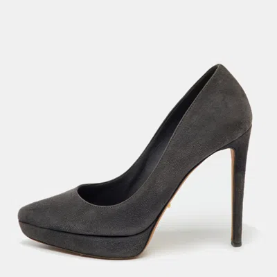 Sergio Rossi Dark Grey Suede Pointed Toe Platform Pumps In Black