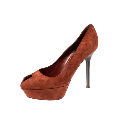 Sergio Rossi Dark Orange Suede Cachet Platform Pumps In Brown