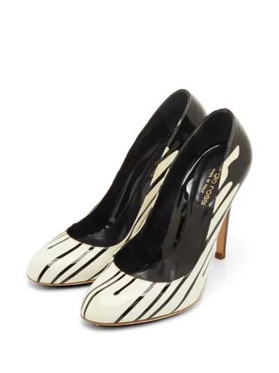 Pre-owned Sergio Rossi Drip-paint Patent Leather Pumps In Neutral