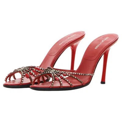 Pre-owned Sergio Rossi Early 2000s Red Christal Embellished Mule
