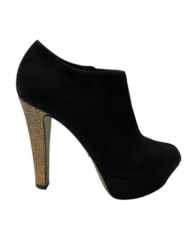 Sergio Rossi Embellished Ankle Bootie In Black Suede