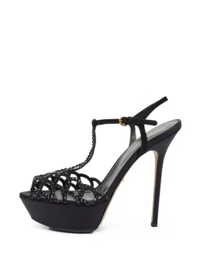 Pre-owned Sergio Rossi Embellished Ankle-strap Sandals In Black
