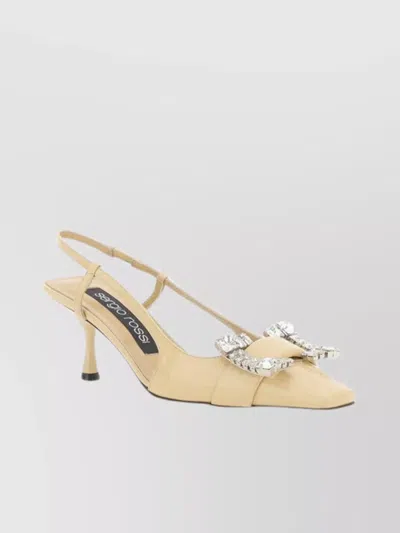 Sergio Rossi Embellished Kitten Heel Pointed Toe Sandals In Gold