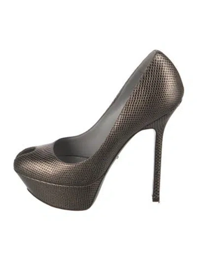 Pre-owned Sergio Rossi Embossed Leather Animal Print Pumps In Silver