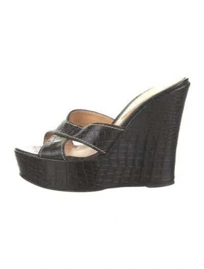 Pre-owned Sergio Rossi Embossed Leather Animal Print Sandals In Black