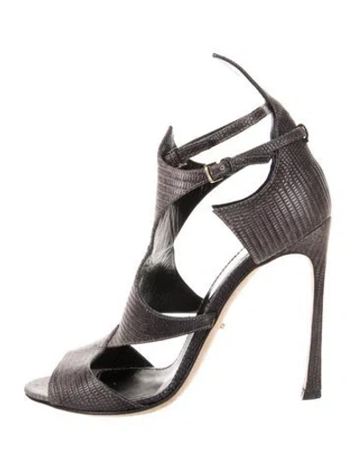 Pre-owned Sergio Rossi Embossed Leather Cutout Accent Slingback Sandals In Silver
