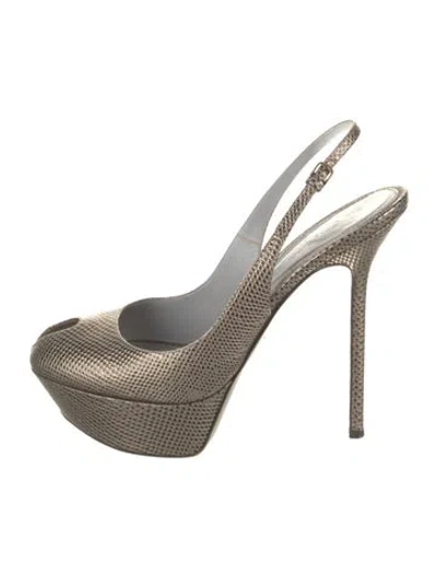Pre-owned Sergio Rossi Embossed Leather Slingback Pumps In Neutral