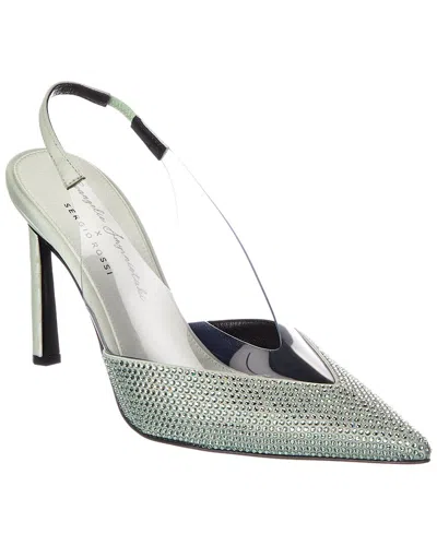 Sergio Rossi Evangelie 95 Satin & Vinyl Slingback Pump In Green