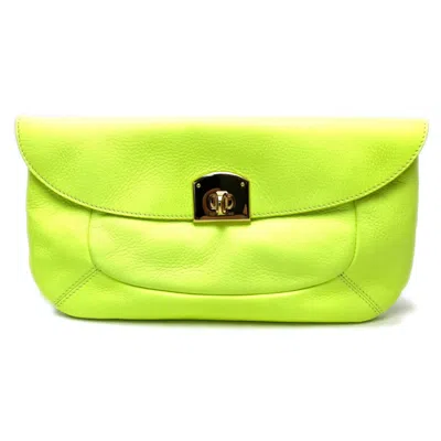 Pre-owned Sergio Rossi Fluorescent Yellow Leather Clutch Bag ()